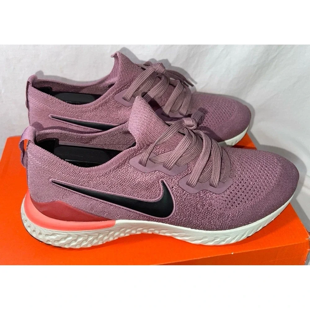 Nike Women's Epic React Flyknit 2 Plum Dust/Coral-Ember Glow Shoes,‎ 10